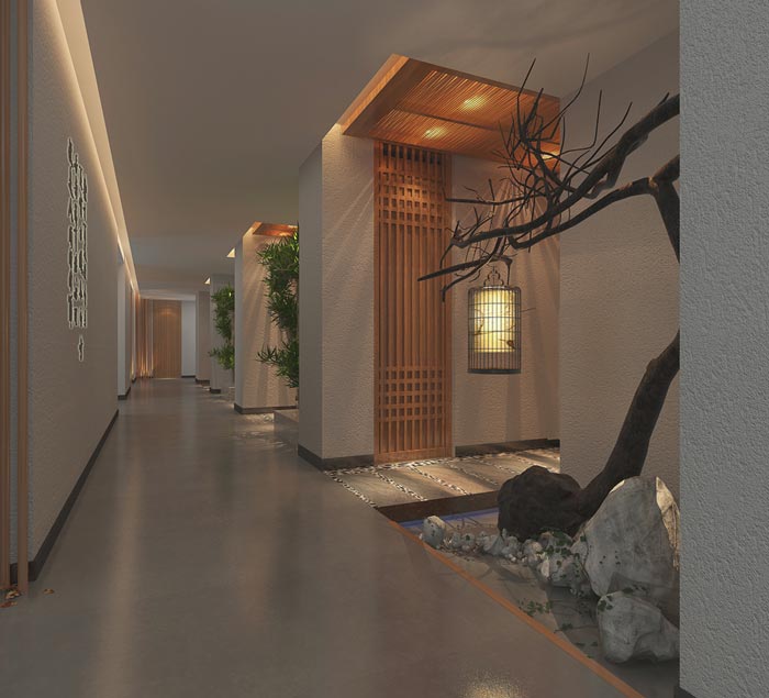 新中式主題酒店過道裝修設計案例效果圖